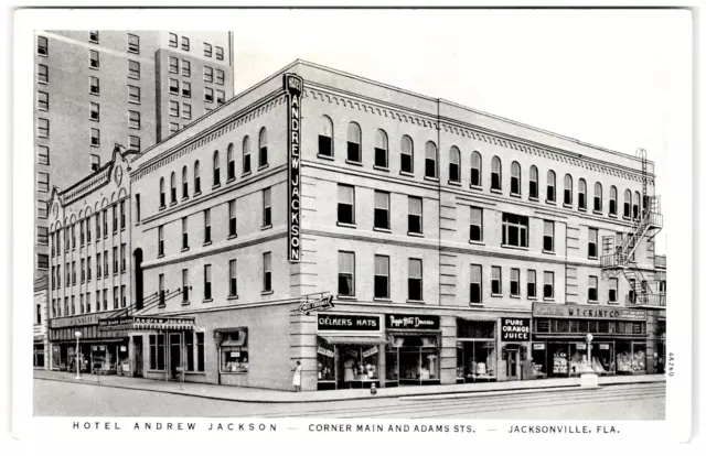 Postcard Hotel Andrew Jackson Jacksonville, FL W.T. Grant Dpt. Store and Others