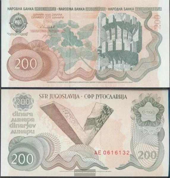 Yugoslavia Pick-number: 102a uncirculated 1990 200 Dinara