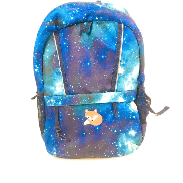 Lands End Kids Class Mate Large Blue Galaxy Print Fox embroidered Backpack EUC