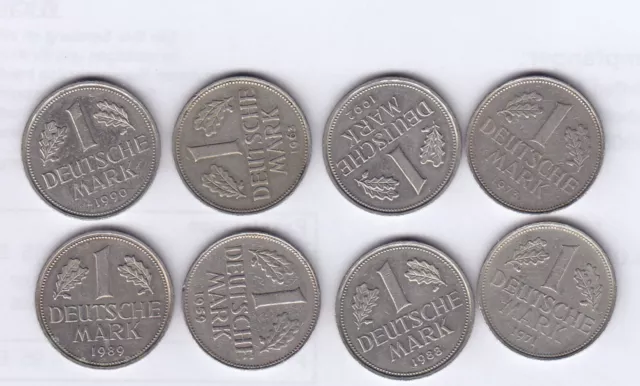 8 x 1 Mark  -  Kursmünzen Bundesrepublik Deutschland