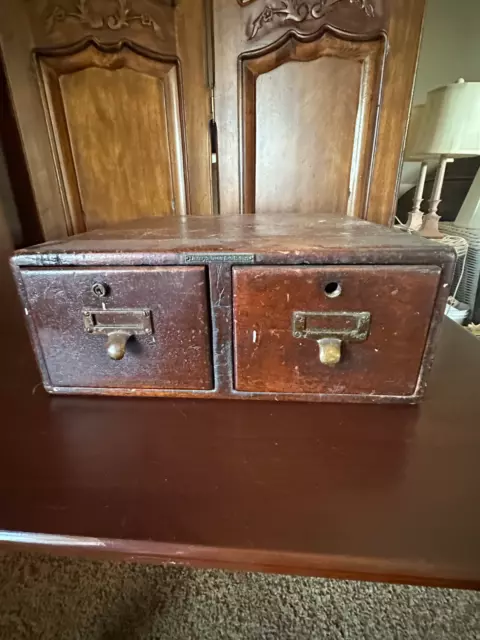 Antique Library Bureau Sole Makers Solid Wood 2 Drawer Card Catalog Holder