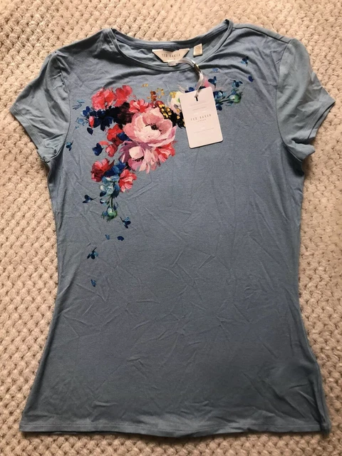 NWT TED BAKER Women s Banzra Raspberry Ripple Light Blue Fitted T Shirt Size 2 25.00 PicClick UK