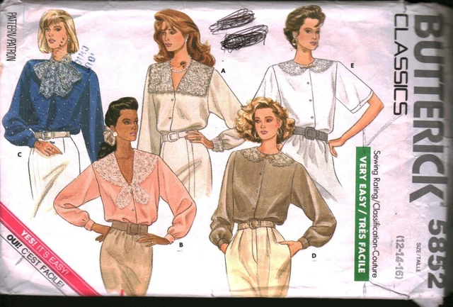 5852 Vintage Butterick Sewing Pattern Misses Very Loose Fitting Blouse Shirt OOP