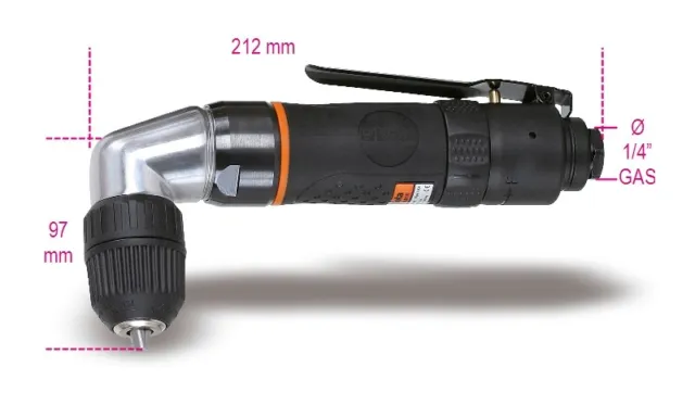 Beta Tools 1931AN10 Reversible Angle Air Drill Chuck 1-10mm 1400rpm 6.2bar 340W