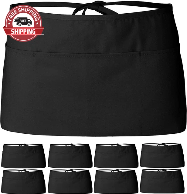 12 Pack - Black Server Waist Aprons, Waitress Half Apron