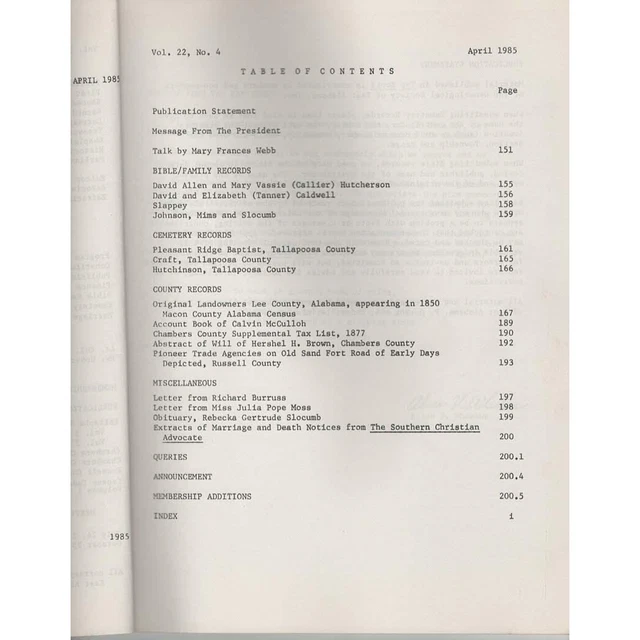 TAP ROOTS GENEALOGICAL Society East Alabama April 1985 Genealogy ...