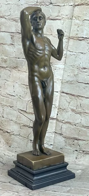 Signed Vintage Classical Bronze Sculpture Statue Erotic Art Deco Nude Male Gay