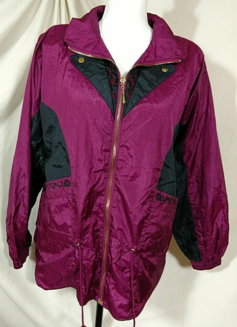 VINTAGE LAVON MEDIUM Nylon Windbreaker Jacket Magenta 80s 90s Retro Purple  Black EUR 36,85 - PicClick FR