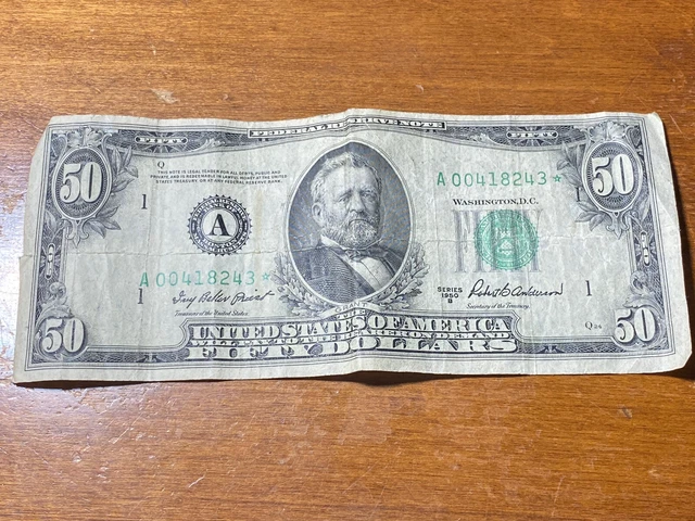 1950 B $50 Federal Reserve STAR Note. Rare, well circulated.