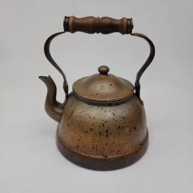 Vintage Copper Kettle Teapot Pot Made In Portugal 5x6 Inches Wooden Handle