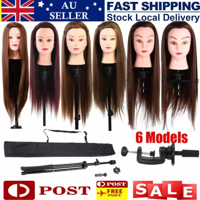 24"/26" Long Hair Practice Hairdressing Training Head Mannequin Doll + Clamp AU