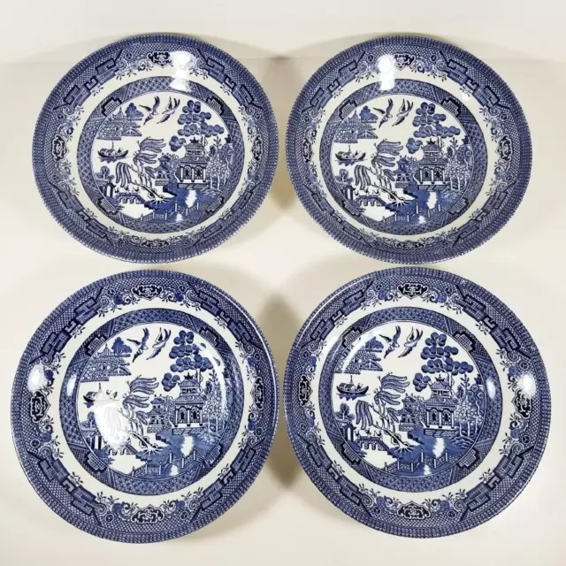 4 Churchill England Blue Willow Coupe Soup Bowl Set 8" Pasta Cereal Salad Lot EX