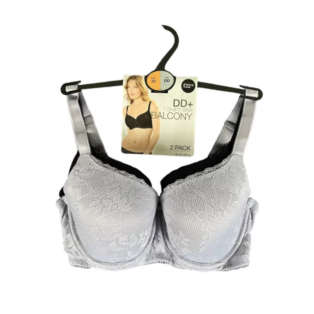 NEW M&S T-SHIRT Bra Balcony Underwired Full Cup Padded 2 Pack Bra Set Size  32DD £15.50 - PicClick UK