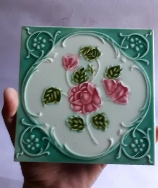 Rare Old Ceramic Flowers Tiles Porcelain Vintage Art Made In Japan Dk Mark