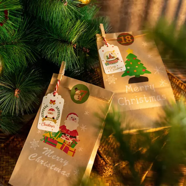 24 Sets Kraftpapiertüten Weihnachtsmann Verpackung Dekoration für Süßigkeiten Hochzeit Keks 2