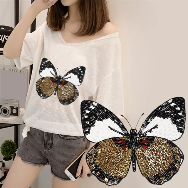 Camisa bordada APLique con parche de hierro pantalones orificios de coser ropa mariposa H-hf