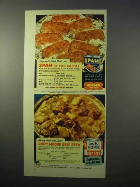 1951 Hormel SPAM, Dinty Moore Beef Stew Ad - Creole