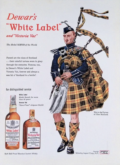 Original 1950 Dewar's Scotch Whisky Tartan Bagpipes VINTAGE PRINT AD