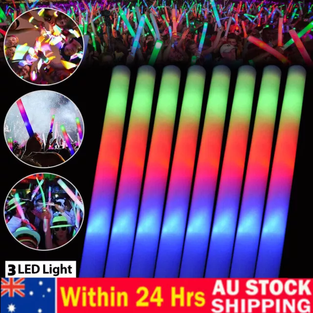 Up To 510 PCS LED Foam Glow Sticks RGB Flashing Light Rave Party Thunder Wand AU