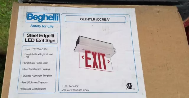 Beghelli OL2HTLR1CCRBA Steel Edgelit LED Exit Sign New in Open Box