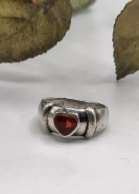 Vintage Chunky Baltic Amber Sterling Silver Heart Ring Sz 6.75