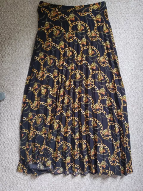 CAMEO ROSE CHAIN Print Maxi Skirt Glam Black And Gold Size 10 Pleated ...