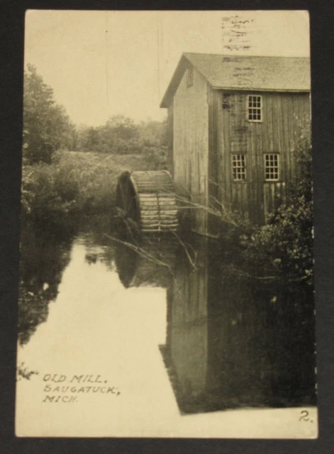 Vtg Postcard Old Mill Saugatuck Mich Allegan County Michigan Water Wheel 1911 Mi