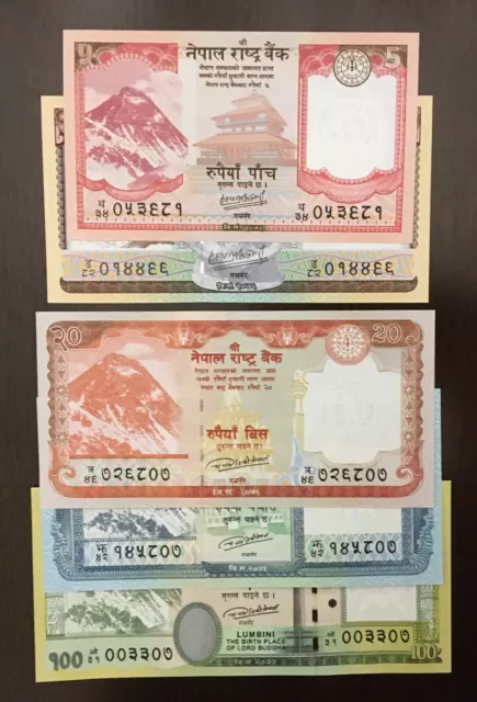 Nepal 2020 Rs 5, 10, 20, 50, 100 NEW Everest Banknotes Set of 5 Sign 20, 21 UNC