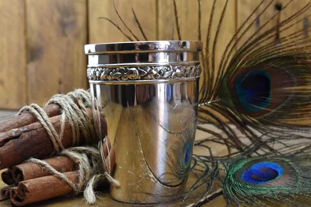 continental silver 900/875 , tumbler cup , 76gm , foliate detail , gilt interior
