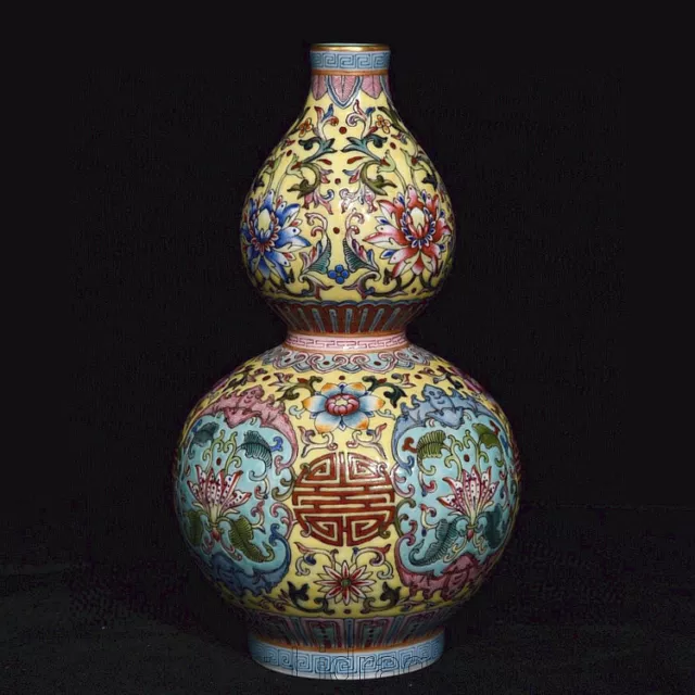 5 "Qianlong Chine Famille Rose Porcelaine Palace Gourdes Fleur Vase Bouteille 2