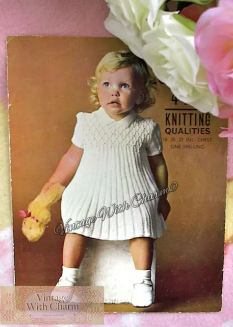 Vintage Knitting Pattern Little Girls Dress With Pretty Yoke Stitching. 3 Sizes.