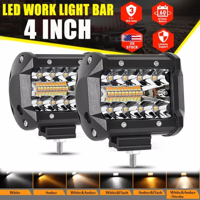 4" Inch LED Work Light Bar Pod Combo Fog Driving Amber White 4WD Offroad ATV SUV