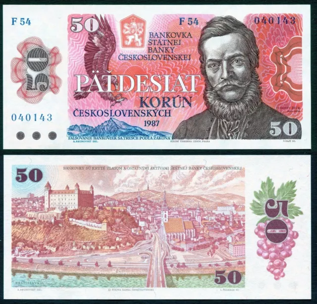 Czechoslovakia 50 korun 1987 Ludovit Stur & Bratislava P96a Prefix F54 UNC