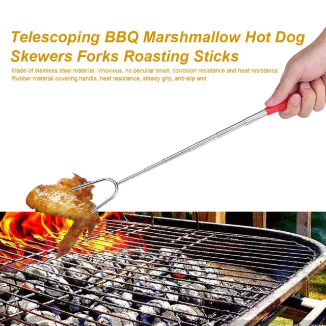 5Pcs Telescoping BBQ Marshmallow Hot Dog Skewers Forks Roasting Sticks FR 2