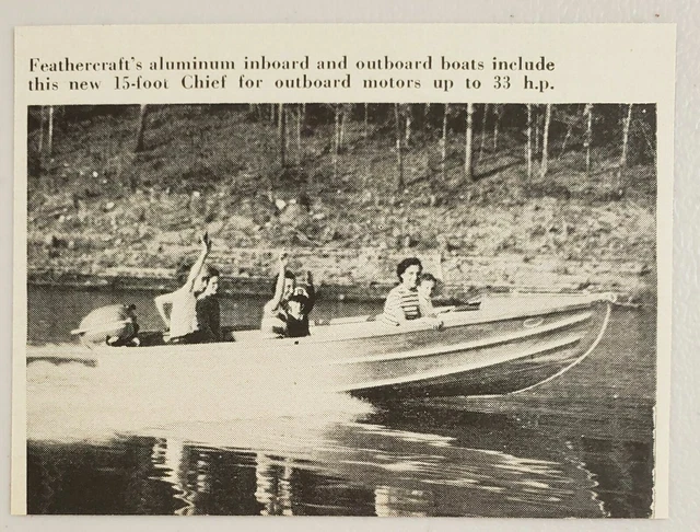 1953 Magazine Photo Feather Craft 15-Foot Chief Aluminum Outboard Boats