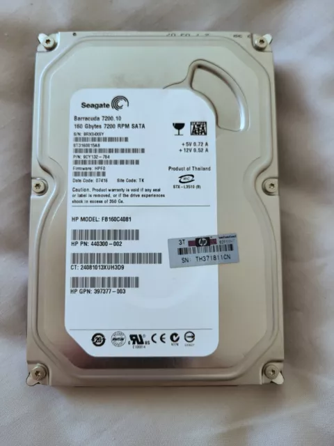 Seagate Barracuda ST3160815AS 7200rpm SATA 3.5” Hard Drive HDD 160GB