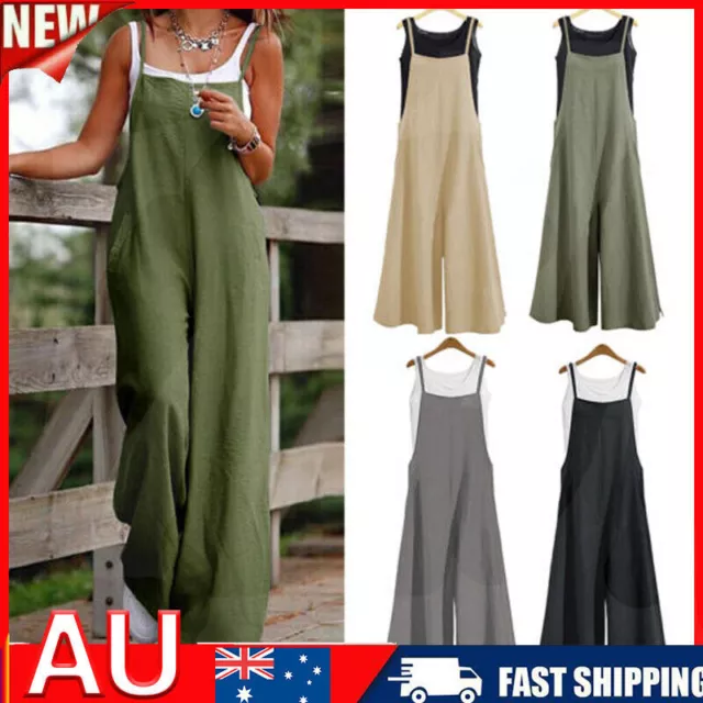 Women's Casual Loose Long Pants Wide Leg Jumpsuits Baggy Cotton Rompers Overalls