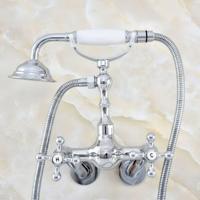 Chrome Wall Mount Bathroom Faucet with Hand Shower Adjustable 3 3/8"  aqg428