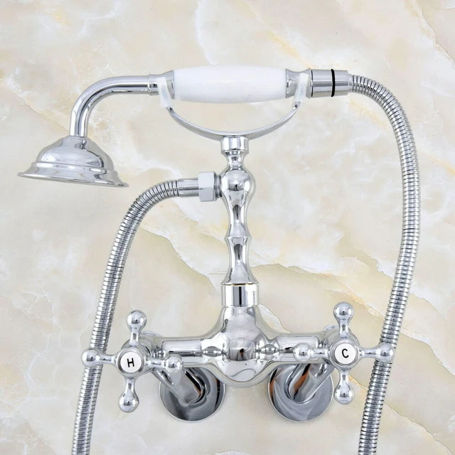 Chrome Wall Mount Bathroom Faucet with Hand Shower Adjustable 3 3/8"  aqg428