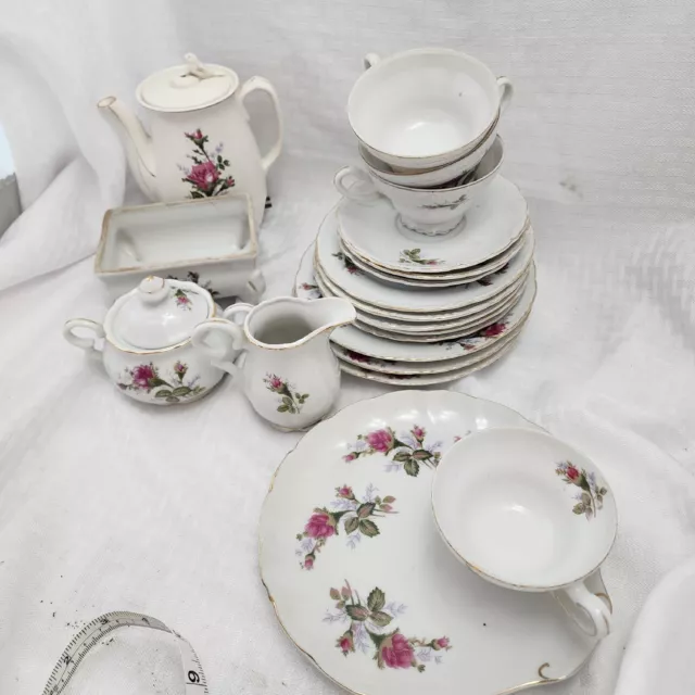Acme China Moss Rose Tea Lot 23 Pc Porcelain Japanese Plates Creamer Sugar Cups