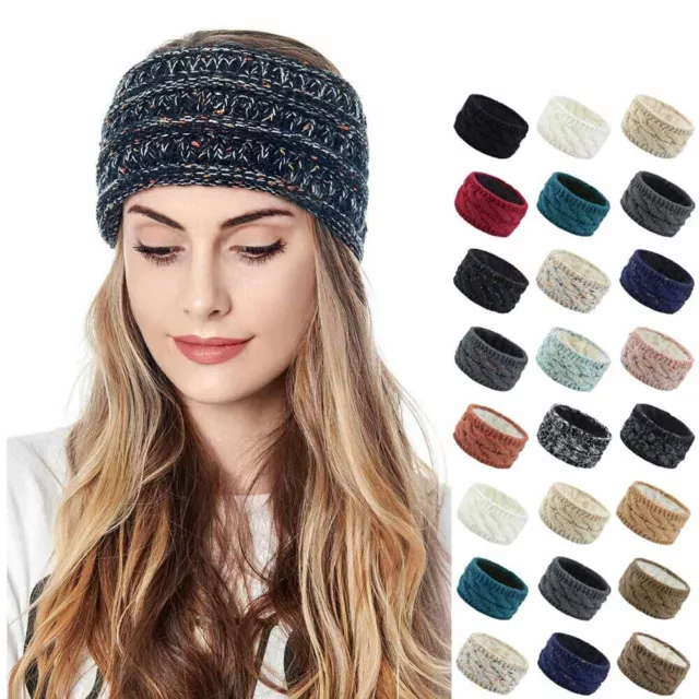 Womens Warmer Hair Band Warm Knit Fleece Lined Headband Winter Ear Head Wrap ~