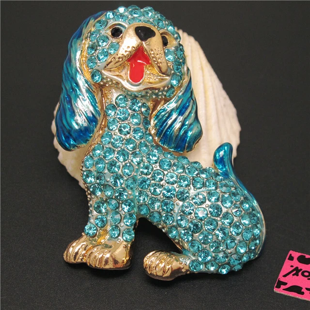 New Fashion Women Blue Bling Cute Dog Puppy Crystal Charm Brooch Pin Gifts