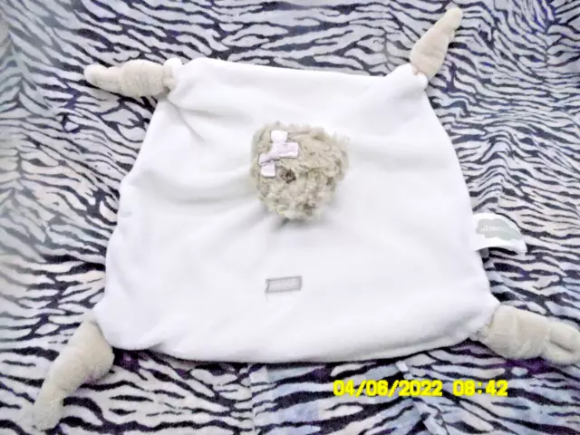 🐞/ Absorba Doudou Ours Plat Carre Beige/Marron Blanc Noeud Rose 20/20Cm Tbe