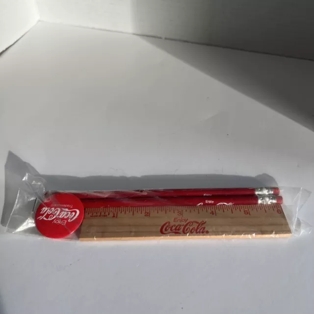 Vintage Coke COCA COLA School Supplies Ruler Pencils Pinback Button  New