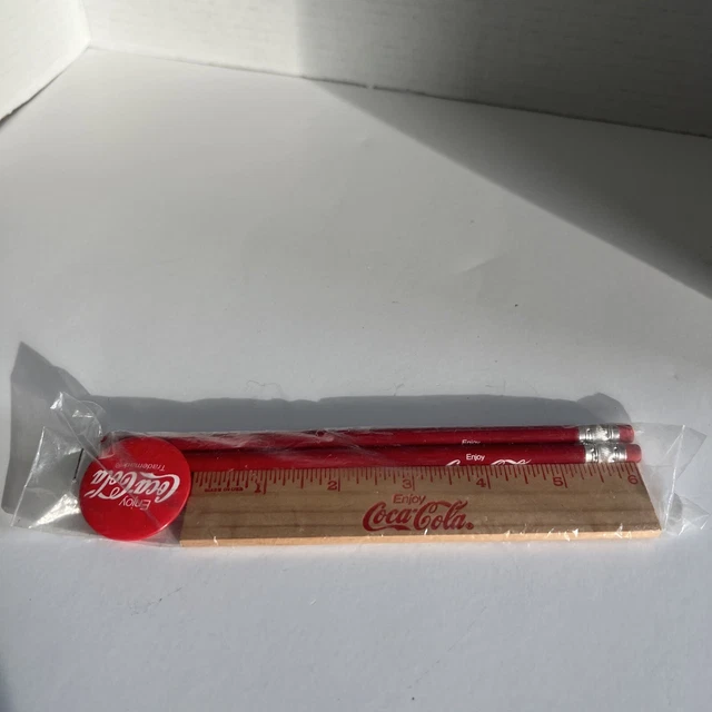 Vintage Coke COCA COLA School Supplies Ruler Pencils Pinback Button  New