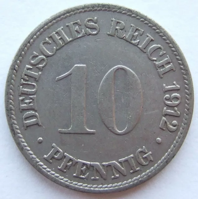 Moneta Reich Tedesco Impero Tedesco 10 Pfennig 1912 G IN Extremely fine