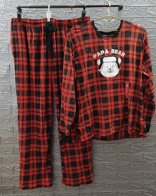 New Cuddl Duds Soft Pajama Set Papa Bear Red/Black Big & Tall Sz 3XLarge