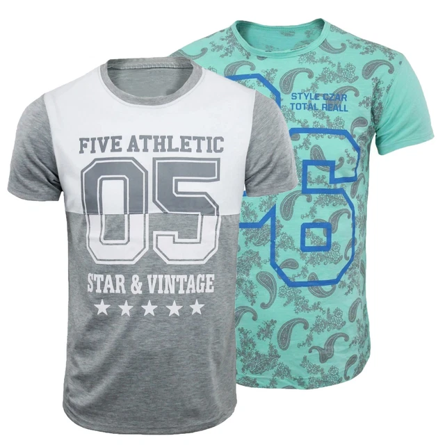 T-shirt Uomo Maglia mezza manica con Stampa Maglietta Girocollo Cotone Slim