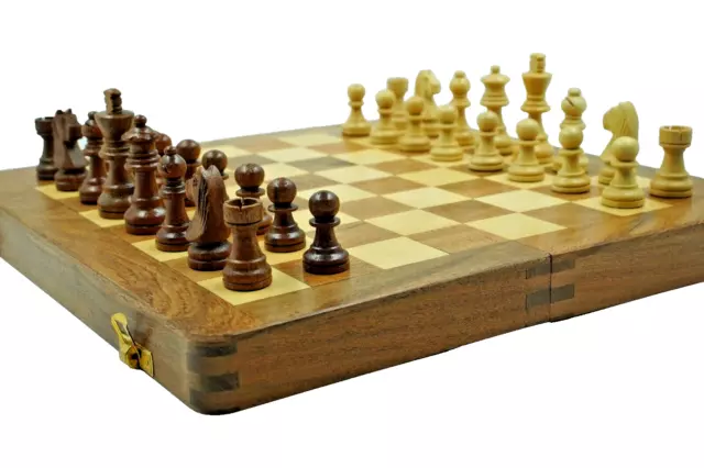 Handmade Premium Wooden Magnetic Folding Chess Board complete Set - Size-12x12