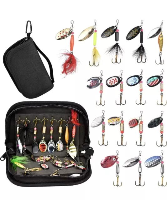 kit leurres de pêche À La Truite 16pcs, Pêche Carnassiers + Étui De Rangement